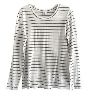 Nordstrom Striped Black White Pima Cotton Long Sleeve Top Nautical Comfy Medium